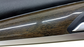 Door trim, rear left card, BMW X3 G01 18-24, black, insert and armrest, beige leather OYSTER, molding under the wood, dark oak Perlglanz Chrome, with a handle, without a handle cover, in need of cleaning, bump, scratches