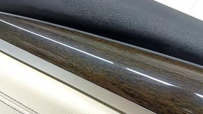Door trim, rear left card, BMW X3 G01 18-24, black, insert and armrest, beige leather OYSTER, molding under the wood, dark oak Perlglanz Chrome, with a handle, without a handle cover, in need of cleaning, bump, scratches