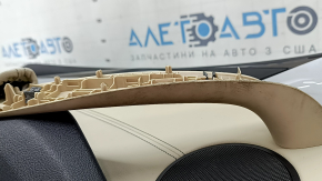 Door trim, rear left card, BMW X3 G01 18-24, black, insert and armrest, beige leather OYSTER, molding under the wood, dark oak Perlglanz Chrome, with a handle, without a handle cover, in need of cleaning, bump, scratches