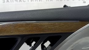 Door trim, front left card, BMW X3 G01 18-21, black, insert and armrest, beige leather OYSTER, molding under the wood, dark oak Perlglanz Chrome, with a handle, under memory, cracked handle, scratches, air under the varnish