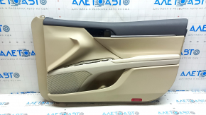 Door trim, front right card, Toyota Camry v70 18-23, beige with gray plastic insert, rubber armrest, chrome molding, scuffs, scratches