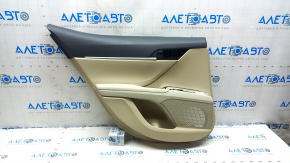 Door trim, rear left card, Toyota Camry v70 18-23, beige with gray plastic insert, gray rubber armrest, chrome molding, scuffs, scratches