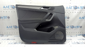 Door trim, front left card, VW Tiguan 22-24, black, leather armrest, black, white stitching, leather insert, black, with white stitching, gray molding, with a squeaker, with a handle and a button, scratches