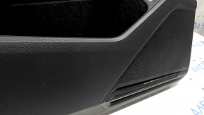 Door trim, front left card, VW Tiguan 22-24, black, leather armrest, black, white stitching, leather insert, black, with white stitching, gray molding, with a squeaker, with a handle and a button, scratches