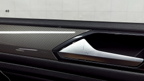 Door trim, front left card, VW Tiguan 22-24, black, leather armrest, black, white stitching, leather insert, black, with white stitching, gray molding, with a squeaker, with a handle and a button, scratches