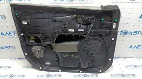 Front right door trim card Kia Niro 17-22 black with gray Harman Kardon, black glossy insert, leather armrest, without handle and control, scratches, scuffs, cuts