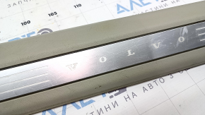 Front left inner door sill plate for Volvo XC90 16-25, grey with chrome insert and backlight, scratches, dry cleanable