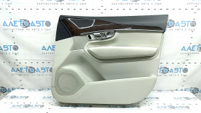 Front right door panel for Volvo XC90 16-20, grey, grey leather insert, grey leather armrest with handle, wood-look insert with chrome molding, dry-cleanable