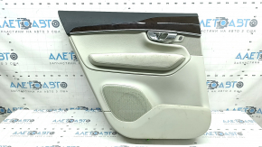 Door trim, rear left card, Volvo XC90 16-20, gray, gray leather insert, gray leather armrest, with handle, wood insert with chrome molding, scratches on the insert, ready for dry cleaning, butt