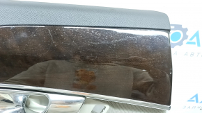 Door trim, rear left card, Volvo XC90 16-20, gray, gray leather insert, gray leather armrest, with handle, wood insert with chrome molding, scratches on the insert, ready for dry cleaning, butt