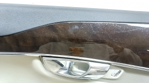Door trim, rear left card, Volvo XC90 16-20, gray, gray leather insert, gray leather armrest, with handle, wood insert with chrome molding, scratches on the insert, ready for dry cleaning, butt