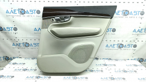 Door trim, rear right card, Volvo XC90 16-20, gray, gray leather insert, gray leather armrest, with handle, wood insert with chrome molding, scratches on the insert, ready for dry cleaning