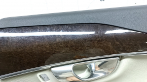 Door trim, rear right card, Volvo XC90 16-20, gray, gray leather insert, gray leather armrest, with handle, wood insert with chrome molding, scratches on the insert, ready for dry cleaning
