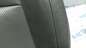 Driver's seat cushion upholstery for Kia Niro 17-22 HEV, PHEV, gray leather, with blue stitching, perforated, heated, for ventilation, worn, dented, needs cleaning, cracked