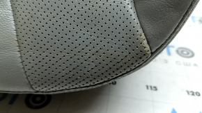 Driver's seat cushion upholstery for Kia Niro 17-22 HEV, PHEV, gray leather, with blue stitching, perforated, heated, for ventilation, worn, dented, needs cleaning, cracked