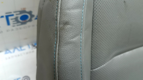 Driver's seat cushion upholstery for Kia Niro 17-22 HEV, PHEV, gray leather, with blue stitching, perforated, heated, for ventilation, worn, dented, needs cleaning, cracked