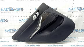 Door trim, rear left card, BMW X5 G05 19-22, black leather without curtain, Fineline Stripe wood insert, black leather armrest, with handle and overlays, bumps, scratches