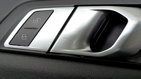 Door trim, front left card, BMW X5 G05 19-23, black leather, Fineline Stripe wood insert, black leather armrest, with handle and overlays, scratches, dents, needs cleaning, stitching is worn out