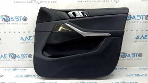 Door trim, front right card, BMW X5 G05 19-25, black leather, Fineline Stripe wood insert, black leather armrest, with handle and overlays, dents, tears, scratches