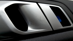 Door trim, front right card, BMW X5 G05 19-25, black leather, Fineline Stripe wood insert, black leather armrest, with handle and overlays, dents, tears, scratches