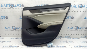 Door trim, rear right card, Honda Accord 19-22, black, with light gray leather insert, armrest, light gray leather, with button, with wood molding, scratches