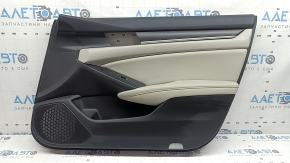 Door trim, front right card, Honda Accord 19-22, black, with light gray leather insert, armrest, light gray leather, with wood molding, with buttons, scratches