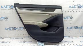 Door trim, rear left, Honda Accord 19-22, black, with light gray leather insert, armrest, light gray leather, with button, with wood molding, scratches