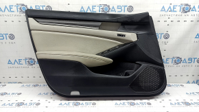 Door trim, front left, Honda Accord 20-22, memory, black, with light gray leather insert, light gray leather armrest, with wood molding, with buttons, scratches, dry-cleanable