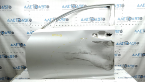 Bare front left door Honda Accord 18-22 white NH-883P, with upper chrome molding, dented, scuffed