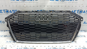 Radiator grill Audi A3 22-26 dark chrome, with emblem, scratches on chrome, crack on license plate mount