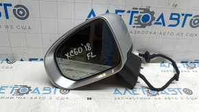Left side mirror assembly Volvo XC60 18-26 14 pins, turn signal, auto-dimming, heated, BSM, silver, scratches, bump