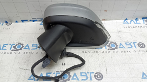 Left side mirror assembly Volvo XC60 18-26 14 pins, turn signal, auto-dimming, heated, BSM, silver, scratches, bump