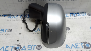 Left side mirror assembly Volvo XC60 18-26 14 pins, turn signal, auto-dimming, heated, BSM, silver, scratches, bump