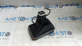 Jeep Compass 22-26 shifter cover, black leather, brown stitching, chrome trim. Glossy black, scratches