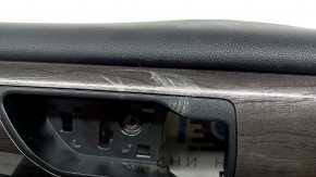 Door trim, front right card, Toyota Highlander 20-22, black leather, Limited, Platinum, black insert, black leather armrest, wood trim, dented, whitened plastic, scratches
