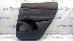 Door trim, rear right card, Nissan Murano 25-26 Platinum, black, brown leather trim with white stitching, black leather armrest with white stitching, black structure insert, with backlight, with curtain, scratch