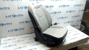 Jeep Compass 22-22 passenger seat with airbag, mechanical, leather, gray + black, with brown and gray stitching, perforation, needs cleaning, scuffs, scratches