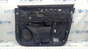 Front left door panel for Nissan Murano 25-26, black, brown leather trim with white stitching, black leather armrest with white stitching, glossy gray insert, with backlighting, scratches