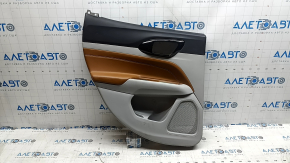 Door trim, rear left card, Jeep Compass 22-24, gray with black, brown leather insert, needs cleaning, scratches, plastic has turned white