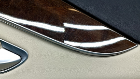 Door trim, rear right card, Mercedes C-class W205 17-21, beige leather, without curtain, wood insert, Burmester, beige leather armrest, black top, with handle and overlays, scratches, nicks