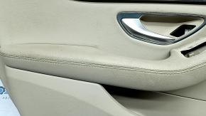 Door trim, front left card, Mercedes C-class W205 15-18, beige leather, wood insert, beige leather armrest, black top, with handle and overlays, scratch, needs cleaning