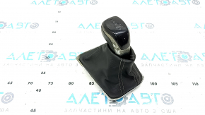 Gear knob VW Taos 22-25 black leather, gray stitching, oxidized chrome