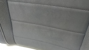 Left rear seat back, 2nd row, VW Taos 22-24, leather + fabric, black titan black, storm gray stitching, sooty, dented, torn