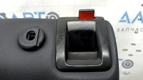 Left rear seat back, 2nd row, VW Taos 22-24, leather + fabric, black titan black, storm gray stitching, sooty, dented, torn
