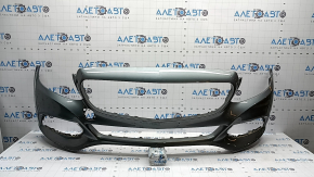 Bare front bumper Mercedes C-class W205 300/350e/350h/400 16-18 without parking sensors, graphite 992, broken fasteners, scratches, crack, non-factory hole