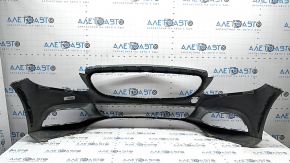Bare front bumper Mercedes C-class W205 300/350e/350h/400 16-18 without parking sensors, graphite 992, broken fasteners, scratches, crack, non-factory hole