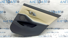 Door trim, rear right card, BMW 3 G20 19-26, black, Canberra Beige leather, with chrome handle and trim, armrest and insert, Canberra Beige leather, with lighting and window lift control, dent, scratch