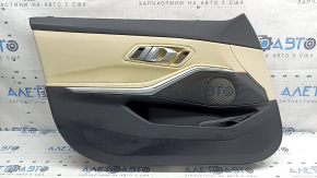 Door trim, front left card, BMW 3 G20 19-26, black, Canberra Beige leather, with chrome handle and trim, armrest and insert, Canberra Beige leather, with backlight, for seat memory, dry-cleanable