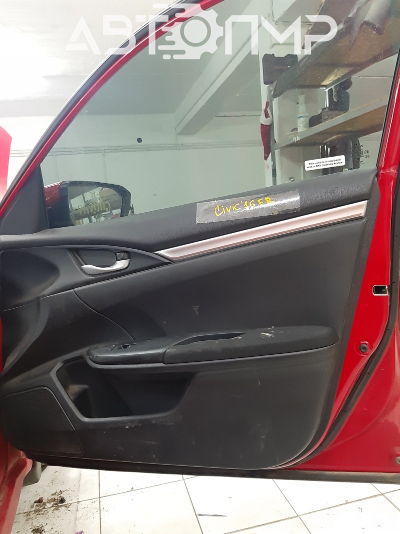 Door trim panel, front right, Honda Civic X FC 16-21, 4D, black cloth with black insert, rubbed