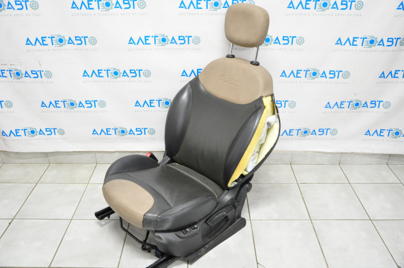 Driver's seat Fiat 500L 14-16 without airbag, fur, leather black with brown inserts, heating, arrow